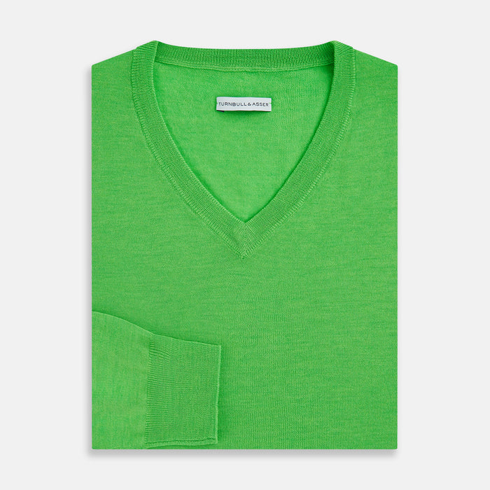 Lime Green Fine Merino V-Neck Jumper Image 3