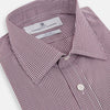 View 2 of product The Turnbull & Asser Burgundy Micro Check Mayfair Shirt features long sleeves, a pointed collar, and white buttons—perfect for formal wear. Shown laid flat on a white background.