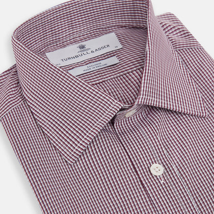 Burgundy Micro Check Mayfair Shirt Image 1