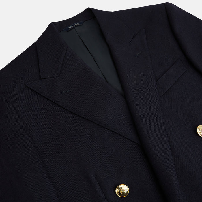 Long Navy Double Breasted Classic Blazer Image 1