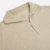 View 2 of product The Turnbull & Asser Cream Half-Zip Cashmere Jumper is a beige, long-sleeve pullover with a high collar, showcasing timeless knitwear style against a plain white background.