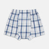 View 2 of product Blue Blazer Check Godfrey Boxer Shorts by Turnbull & Asser, crafted from Italian cotton with blue and light pink plaid and an elastic waistband, shown against a plain white background.