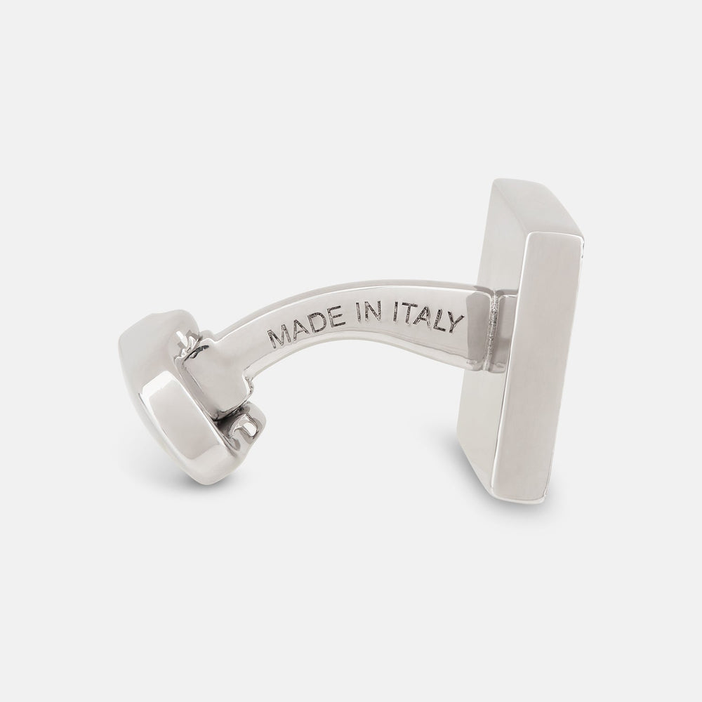 Turnbull & Assers Silver Grid Square Cufflinks feature a geometric crisscross pattern, offering refined elegance and displayed against a white background.