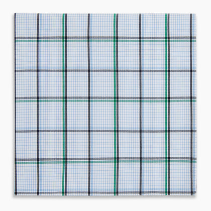 Hand Rolled Blue and Green Tattersall Check Handkerchief Image 3