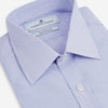 View 2 of product Turnbull & Asser Blue and White Fine Bengal Stripe Sea Island Quality Cotton Shirt, featuring a T&A collar, long sleeves, white buttons, and 3-button cuffs. Shown flat on a white background for a classic formal look.