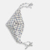 View 3 of product The Turnbull & Asser Check Blue Multi Commuter Mask features a blue plaid design, adjustable fabric ear loops tied in bows, and comes with 3 Viroformula™ filters. Laid flat on a white background.