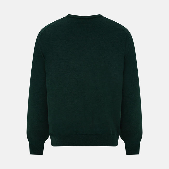 Forest Green Fine Merino V-Neck Jumper Image 2