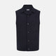 The Turnbull & Asser Navy Collared Single-breasted Waistcoat features a sleeveless design, wool-cashmere blend, two zippered side pockets, and a chest pocket—ideal for upgrading your winter look—shown on a white background.