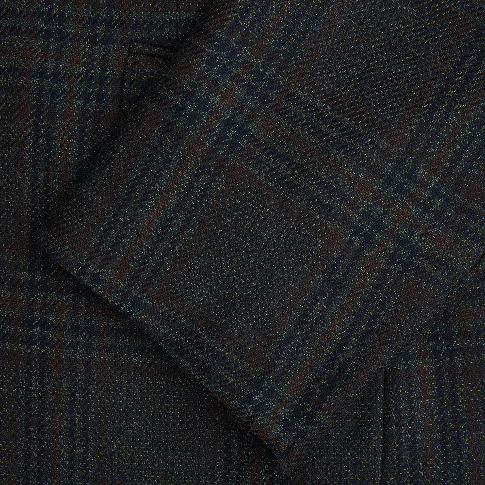 The Turnbull & Asser Charcoal Glen Check Sports Jacket features a dark plaid pattern, single-button closure, notched lapels, and two front flap pockets, shown against a plain white background—an essential for any men's wardrobe.