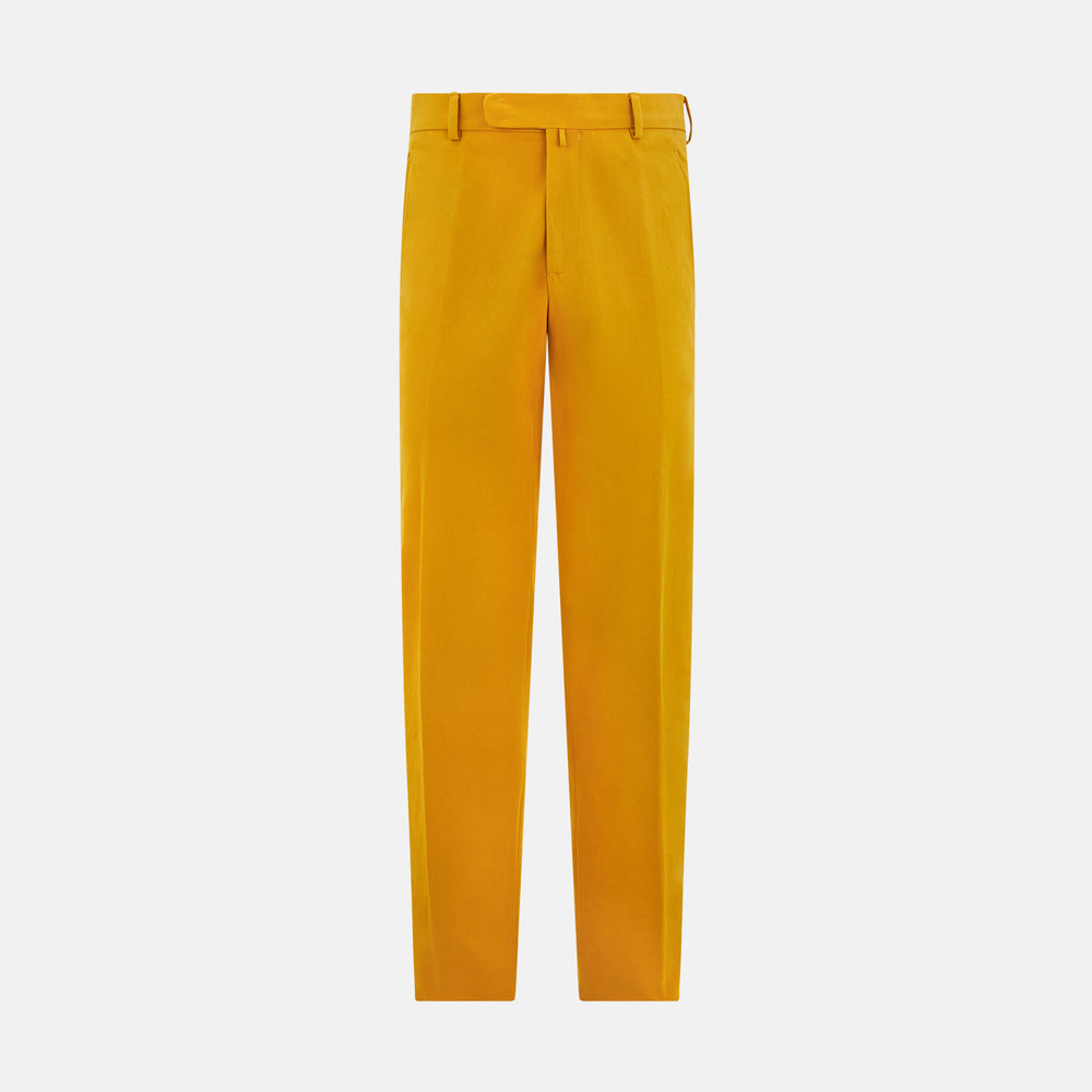 Turnbull & Asser Yellow James Trouser, made from Italian cotton with a matching belt, front crease, and straight fit cut, shown against a white background.