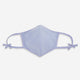 The Turnbull & Asser Blue Fine Check Zephyr Cotton Commuter Mask features a light blue and white check pattern, adjustable side ties, and comes with 3 Viroformula™ filters. Shown on a plain white background.