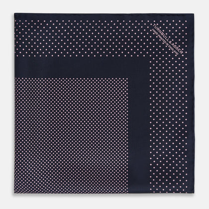 Navy and Pink Dot Silk Pocket Square Image 2