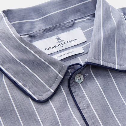 Pale Blue and White Pinstripe Cotton Blend Sussex Nightshirt Image 3