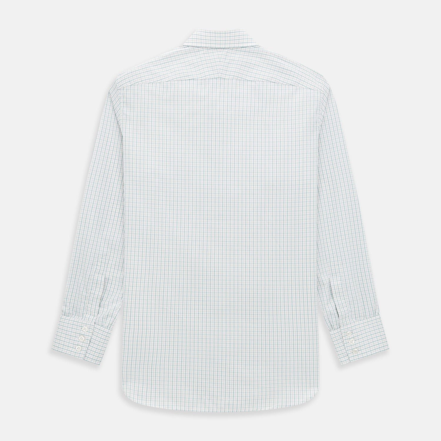 View 3 of product The Turnbull & Asser Turquoise and Red Multi Check Westminster shirt features long sleeves, a standard collar, and buttoned cuffs, showcasing fine British craftsmanship. It’s pictured laid flat on a white background.