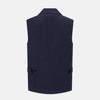 View 3 of product Turnbull & Asser Navy Collared Linen Waistcoat features a tailored fit, sleeveless design, button-up front, left chest pocket, and two zippered side pockets, shown against a plain white background.