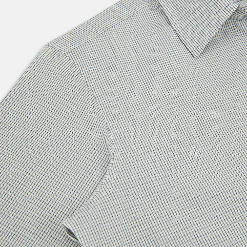 A forest green micro tattersall Westminster shirt by Turnbull & Asser with long sleeves, pointed collar, button-down front, and a tailored fit is displayed flat on a white background.