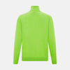 View 3 of product The Turnbull & Asser Neon Green Half-Zip Cashmere Jumper features long sleeves, a high collar, and front half-zip closure—ideal knitwear for bold style, shown on a white background.
