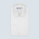 The Turnbull & Asser White Herringbone Superfine Cotton Shirt features a T&A collar, double cuffs, and a visible label inside the collar, shown neatly folded on a light blue background—ideal for minimalist looks or pairing with bold ties.