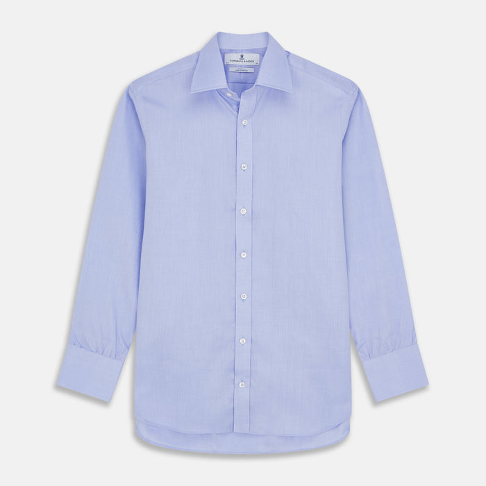 Blue Herringbone Regular Fit Shirt With Kent Collar