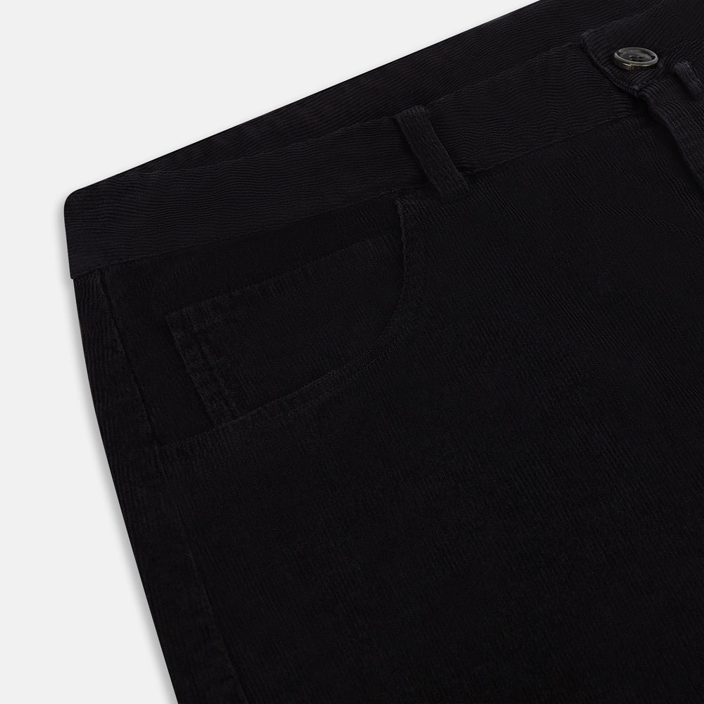 Turnbull & Asser's EXTREME LEG 5 POCKET JEANS NAVY CORD feature a classic 5-pocket design with button and zipper closure, straight-leg fit, and front pockets, shown on a plain white background.
