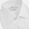 View 2 of product The Turnbull & Asser White West Indian Sea Island Cotton Shirt features a T&A collar, 3-button cuffs, and is crafted from luxurious long-staple cotton for exceptional softness. Displayed against a white background.