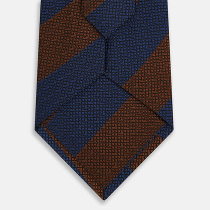 Brown and Navy Block Stripe Silk Tie Image 2