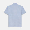 View 4 of product The Turnbull & Asser Pale Blue Multi Check Cotton Weekend Fit Williams Shirt features short sleeves, a pointed collar, single chest pocket, and premium Italian cotton with a subtle checkered pattern, shown on a white background.