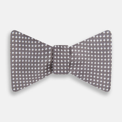Grey and White Diamond Silk Bow Tie