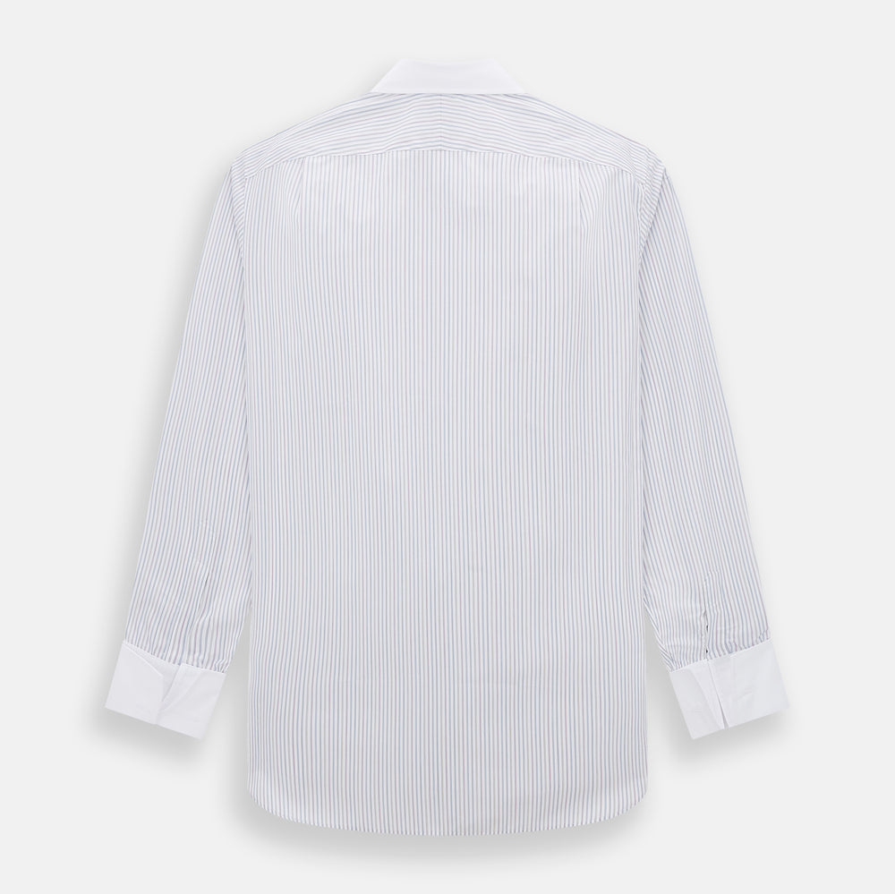 The Turnbull & Asser Multicoloured Music Stripe Shirt features a classic fit, contrast collar, and double cuffs—an elegant British design displayed on a plain light background.