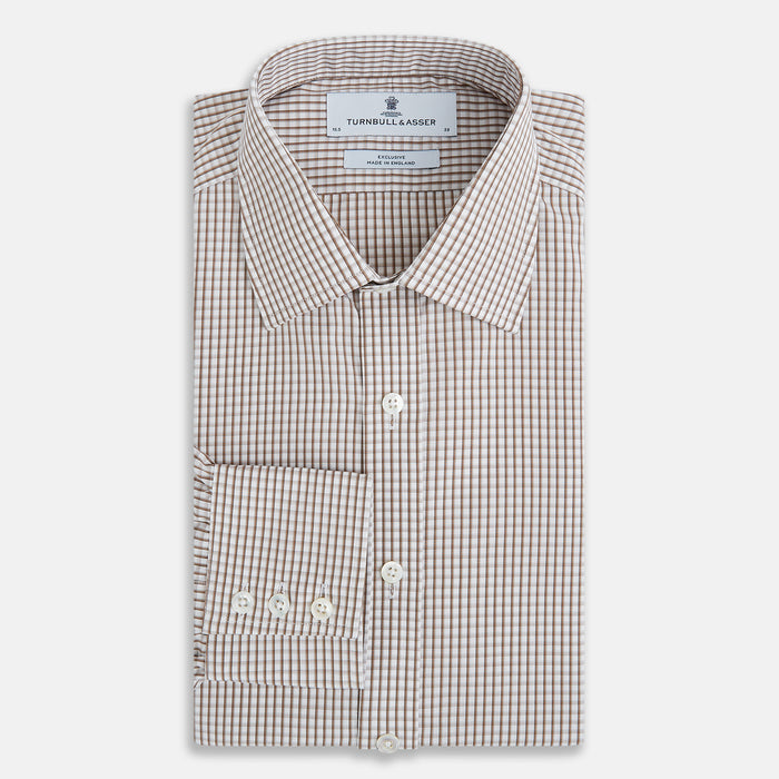 Coffee Micro Shadow Check Mayfair Shirt Image 4