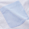 View 2 of product The White and Blue Stripe Cotton RE-PURPOSE Weekend Fit Finch Shirt by Turnbull & Asser features long sleeves, thin blue stripes, a light blue chest pocket, and is crafted sustainably.