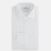 View 4 of product The Turnbull & Asser Tailored Fit Plain White Cotton Shirt features a Kent collar, button-down front, long sleeves, and double cuffs, shown on a white background.