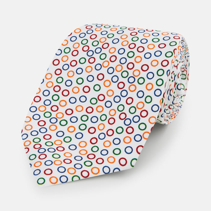 Confetti Circle White Silk Tie