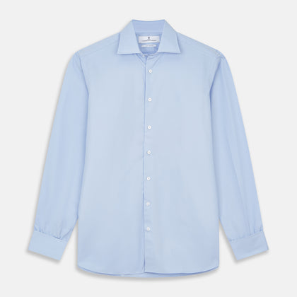 Tailored Fit Pale Blue Cotton Shirt with Kent Collar and Double Cuffs