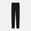View 3 of product A pair of Navy Henry B Trousers by Turnbull & Asser, crafted from fine Italian cotton with belt loops, a flat front, and straight-leg design, displayed against a plain white background.