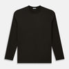 View 1 of product The Dark Chocolate Long-Sleeve T-shirt by Turnbull & Asser, featuring a plain crew neck design with no visible logos, is laid flat on a white background to showcase its quality and versatility.