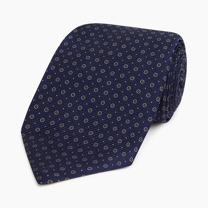 Navy and Grey Circle Silk Tie Image 4