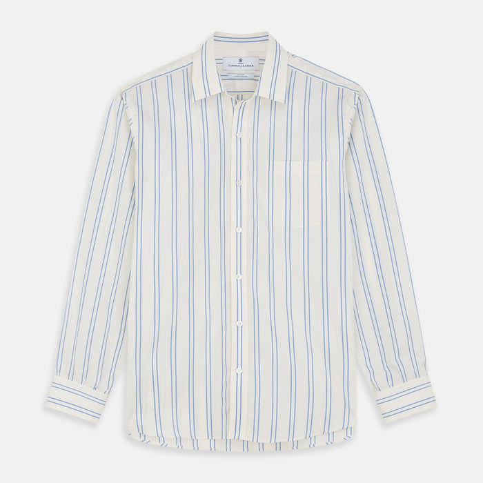 Blue and Off-White Stripe Cotton Fabric Image 1