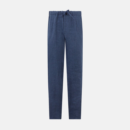 Denim Blue Linen Herringbone Miles Trousers