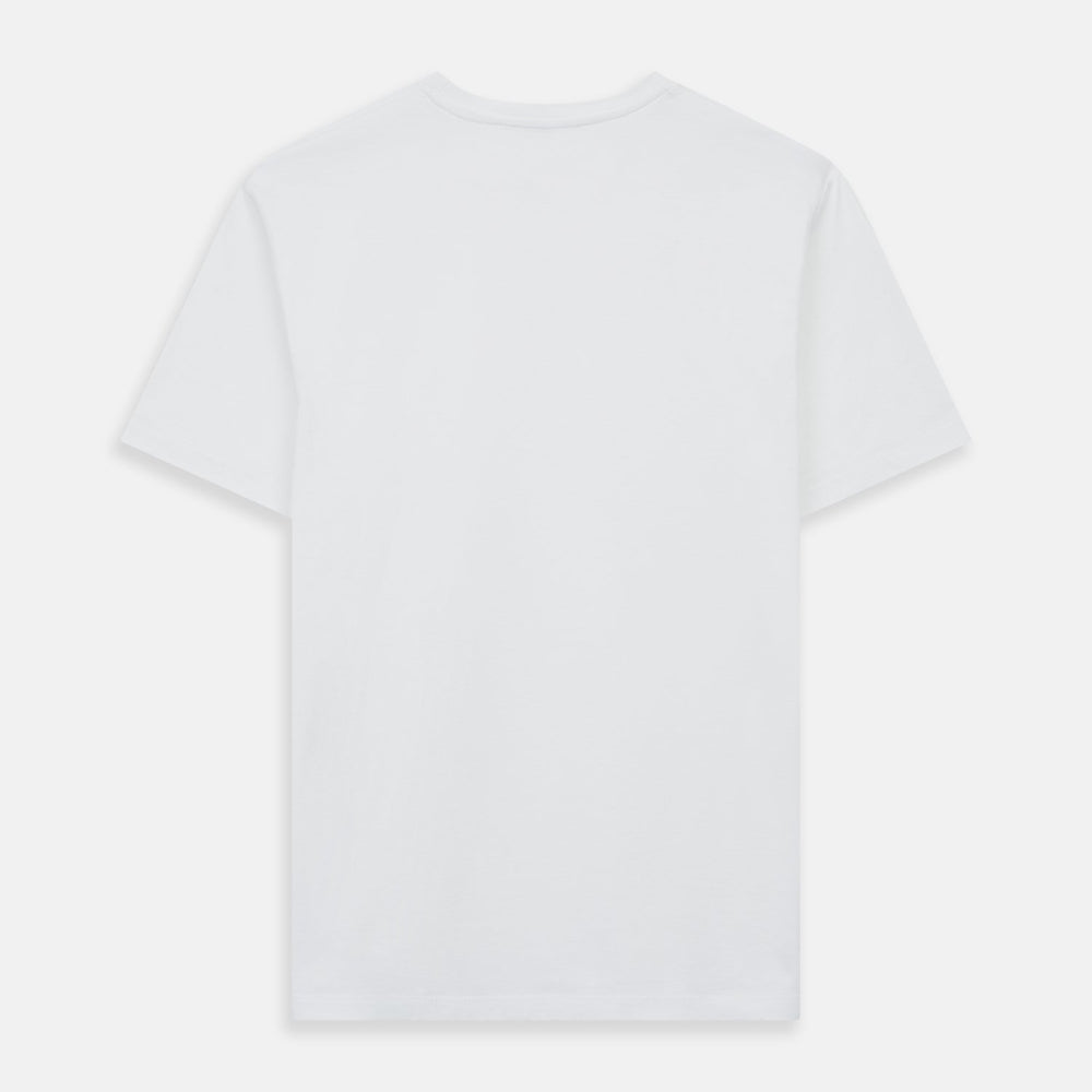 The White Davey Cotton T-Shirt by Turnbull & Asser is a plain white, fine-gauge jersey crew neck with short sleeves and a small neck tag, made in the UK and shown on a white background with no logos or designs.