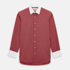 View 1 of product The Turnbull & Asser Dark Red Pin Check Shirt features a crisp white contrast collar and cuffs, with long sleeves and button-up design, shown against a white background.