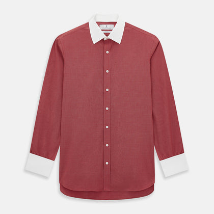 Dark Red Pin Check  Shirt with Contrast T&A Collar and Cuffs