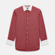 The Turnbull & Asser Dark Red Pin Check Shirt features a crisp white contrast collar and cuffs, with long sleeves and button-up design, shown against a white background.