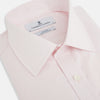 View 2 of product The Soft Pink Mayfair Shirt by Turnbull & Asser is a long-sleeved, sanforised cotton button-up with a classic collar, white buttons, and buttoned cuffs, shown against a plain white background.