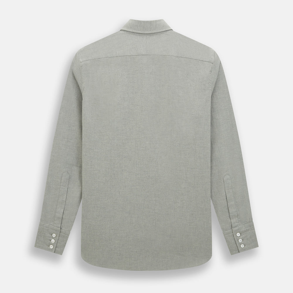 The Grey Westminster Shirt by Turnbull & Asser features a classic collar and white buttons, expertly crafted in Britain. This long-sleeve button-up is shown against a plain white background.