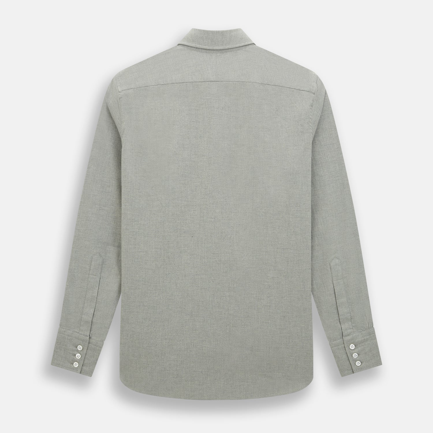 View 3 of product The Grey Westminster Shirt by Turnbull & Asser features a classic collar and white buttons, expertly crafted in Britain. This long-sleeve button-up is shown against a plain white background.