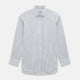 The Turnbull & Asser Blue and Coffee Tattersall Check Mayfair Shirt is a long-sleeved, button-up style made from Italian cotton, featuring a collar and buttoned cuffs, shown laid flat against a white background.