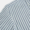 View 6 of product The SAPPHIRE BLUE MULTI TRACK STRIPE WINDSOR SHIRT by Turnbull & Asser features long sleeves, button-up front, classic collar, blue and white vertical stripes, buttoned cuffs, and showcases British craftsmanship on a white background.