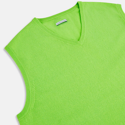 Lime Green V-neck Cashmere Vest Image 1