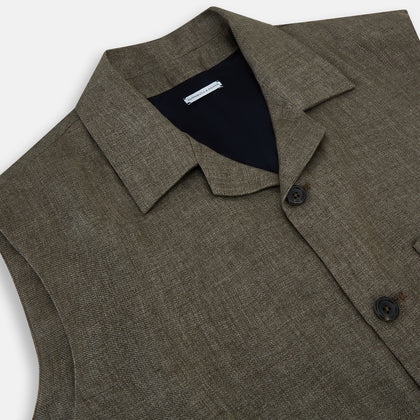 Olive Collared Linen Waistcoat Image 7